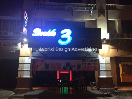 Double 3 Bistro & Pub Acrylic 3D box up LED signage at Puchong 