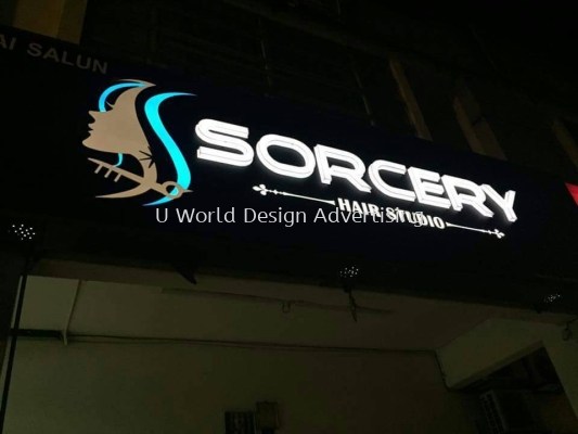 Sorcry Hair Salon Acrylic 3D box up with light box signboard at bandar bukit tinggi 2 klang