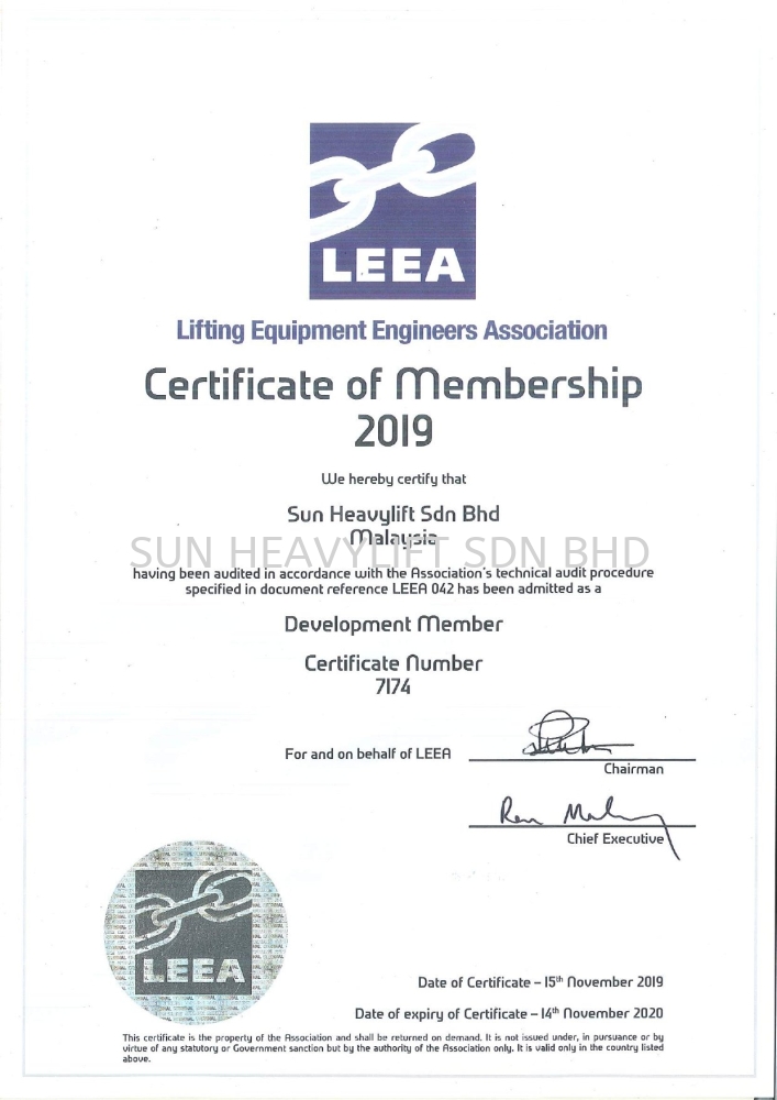 LIFTING EQUIPMENT ENGINEERS ASSOCIATION (LEEA) CERTIFIED MEMBERS