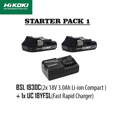 Hikoki 18V Starter Pack 1(2x 18v3.0Ah Compact) + 1x UC 18YFSL(Fast Rapid Charger)