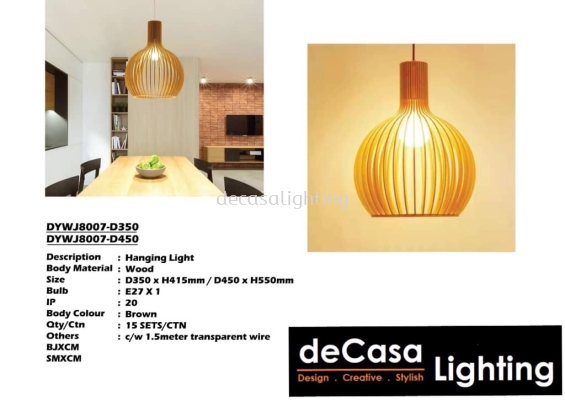 Wooden Pendant Ceiling Light (DYWJ8007-D350) (DYWJ8007-D450) 