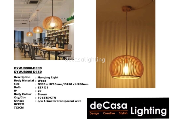 Wooden Pendant Ceiling Light (DYWJ8008-D330) (DYWJ8008-D450)