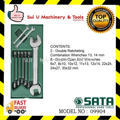 SATA 09904 10 PCS Metric Open End and Combination Wrench Tray Set