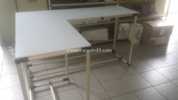 Abs Pipe & Joint L Shape Work Table c/w White Formica 