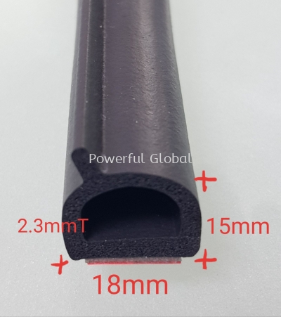 EPDM Door Rubber Seal D Shape with 3M Tape 18x15x2.3