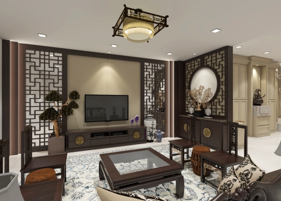 China Style Living Hall  3D Draw