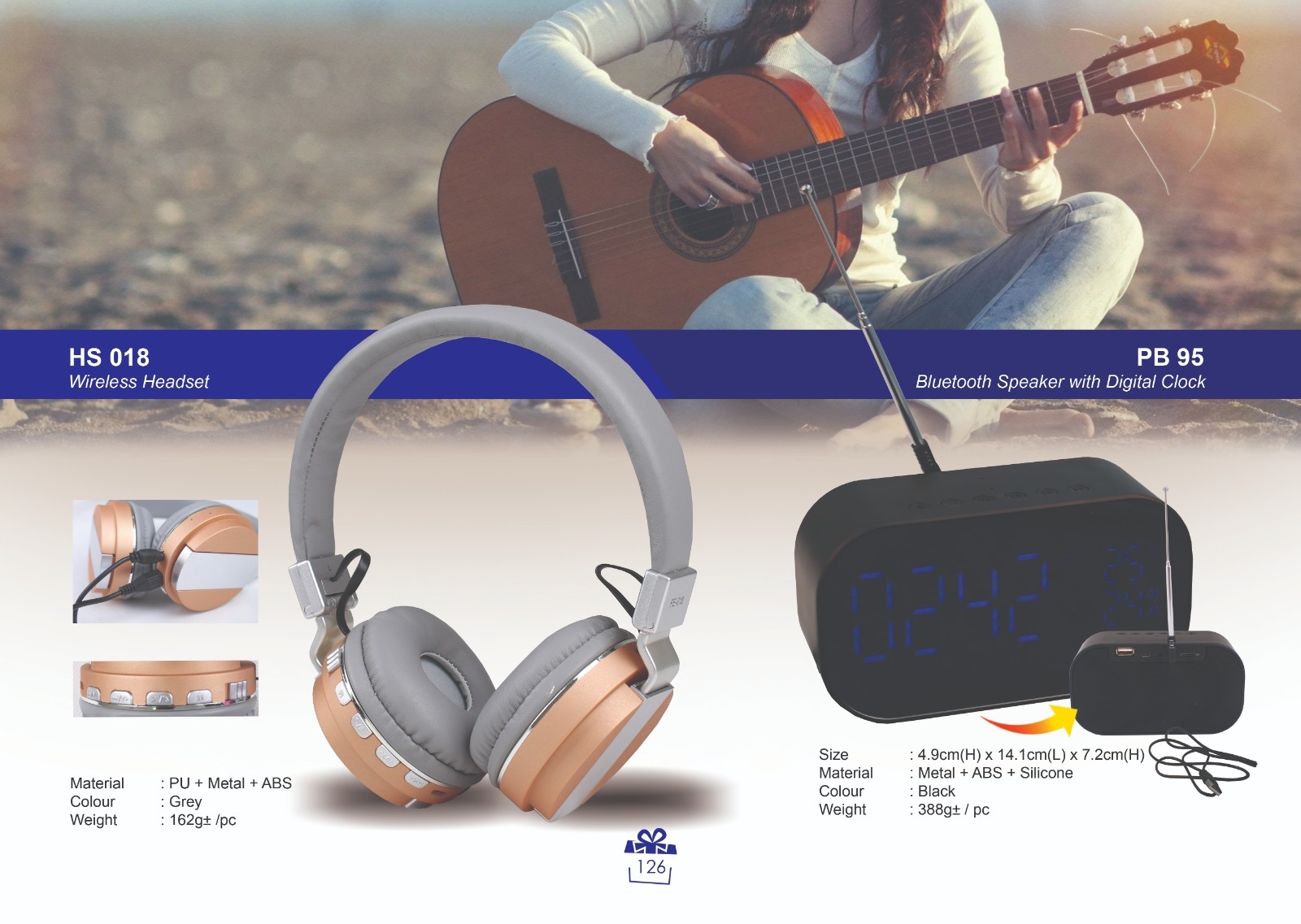 HS 018 Wireless Headset & PB 95 Bluetooth Speaker with Digital Clock (A)