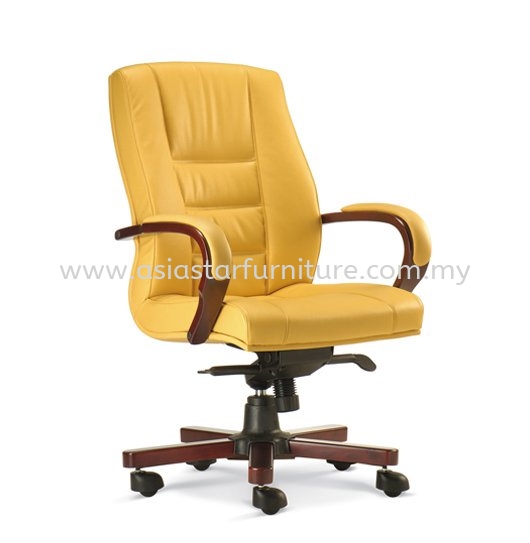 VIERA DIRECTOR MEDIUM BACK LEATHER OFFICE CHAIR WITH RUBBER-WOOD WOODEN BASE- wooden director office chair kelana jaya | wooden director office chair kelana square | wooden director office chair bandar teknologi kajang