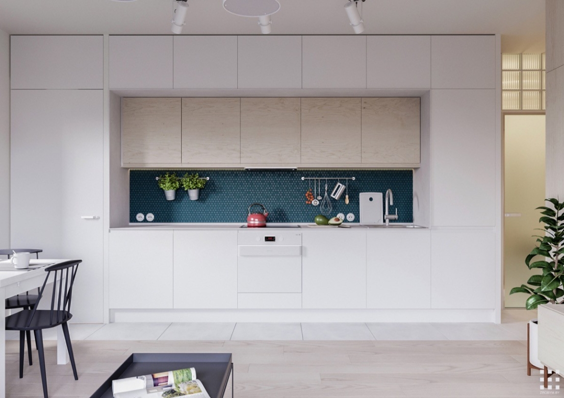 White-Built-In-Kitchen-Tile-and-Wood-Floor Ʋο ڳ װƲο