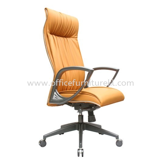 VITTA 3 EXECUTIVE CURVE HIGH BACK LEATHER CHAIR WITH CHROME TRIMMING LINE