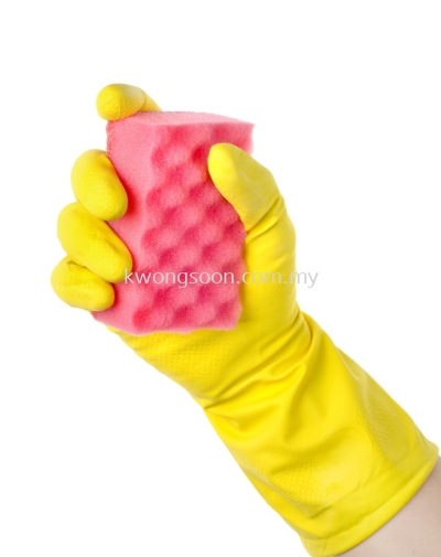 12 HOUSEHOLD RUBBER GLOVES, YELLOW