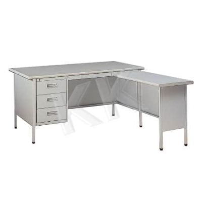 L-Shape Single Pedestal Steel Desk