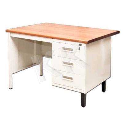 Single Pedestal Steel Desk with Wooden Top