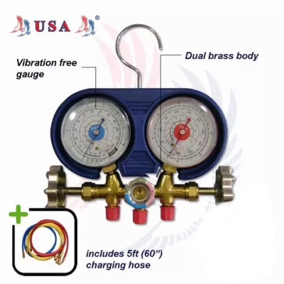 USA Dual Brass Manifold Gauge CT-560GF (R12R22R134aR404a)