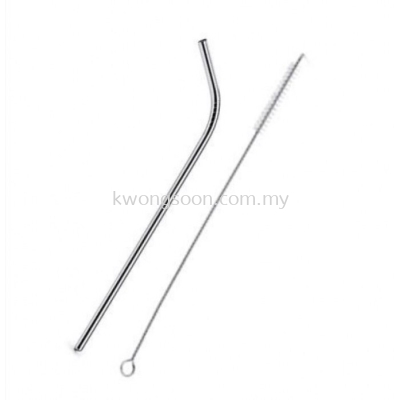 12PCS REUSABLE STAINLESS STEEL STRAW (26.5CM BEND) + 2PCS BRUSH - D2004-91