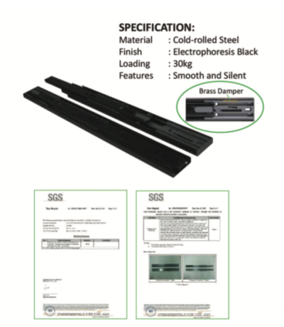 SW4502 FULL EXTENSION BALL BEARING DRAWER SLIDE WITH SOFT CLOSING