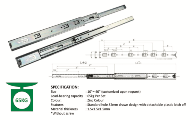 NJ5065 FULL EXTENSION DRAWER SLIDE