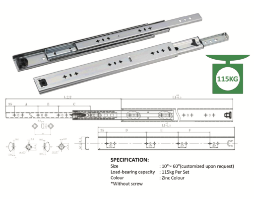 NJ5115 FULL EXTENSION DRAWER SLIDE