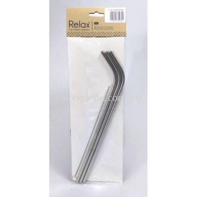 3PCS REUSABLE STAINLESS STEEL STRAW (26.5CM BEND) + 1PC BRUSH