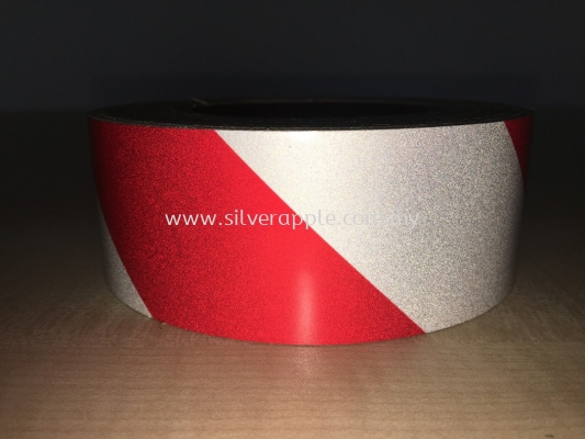 White/Red Hazard Stripe Reflective Tape