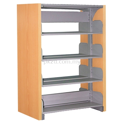 DSLS-4L-WP-A1 - Double Sided Library Shelving With Wooden End Panel (8 Shelves)