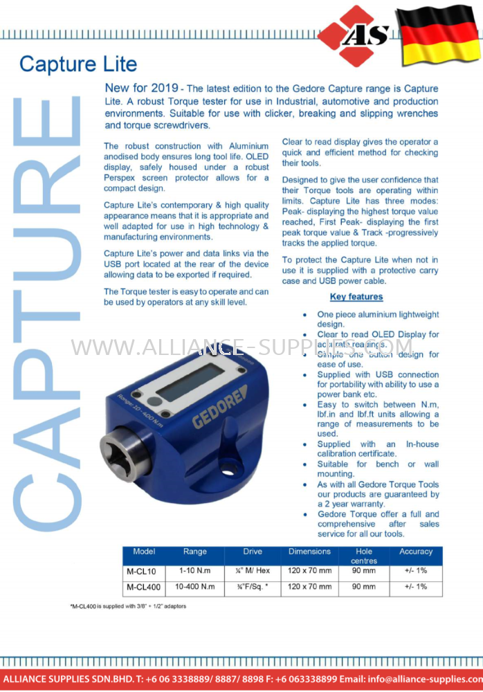 GEDORE Lightweight Torque Tester, Capture Lite, Range:1-10Nm & 10-400Nm.