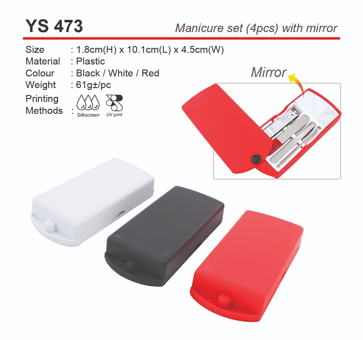 YS473  Manicure Set (4pcs) with Mirror (A)