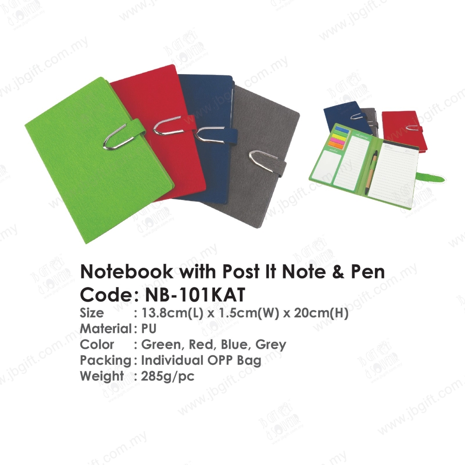 Notebook with Post It Note & Pen NB-101KAT Notebook Note Book/Organizer/Diary