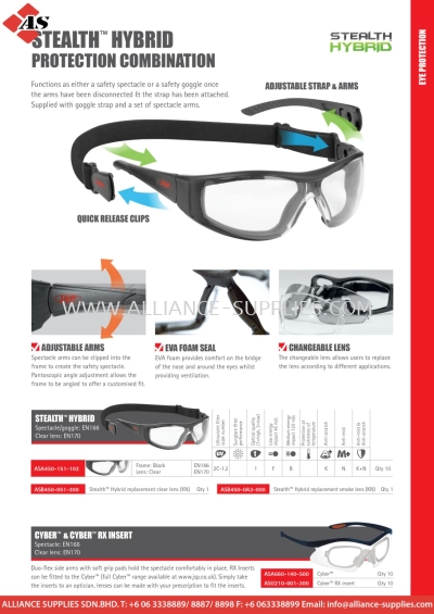 JSP Stealth Hybrid Safety Spectacle / Cyber & Cyber RX Inserts