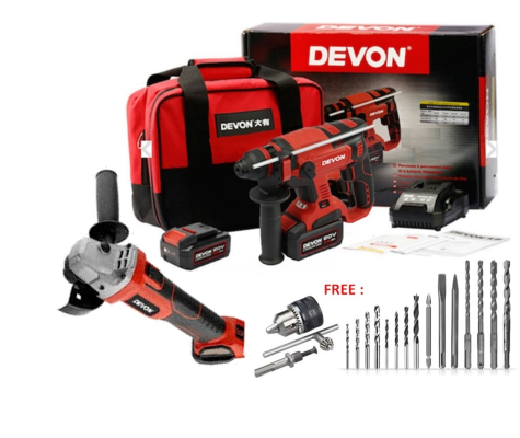 DEVON COMBO CORDLESS ROTARY HAMMER 5401-LI-20 + 2903-LI CORDLESS GRINDER (20V)