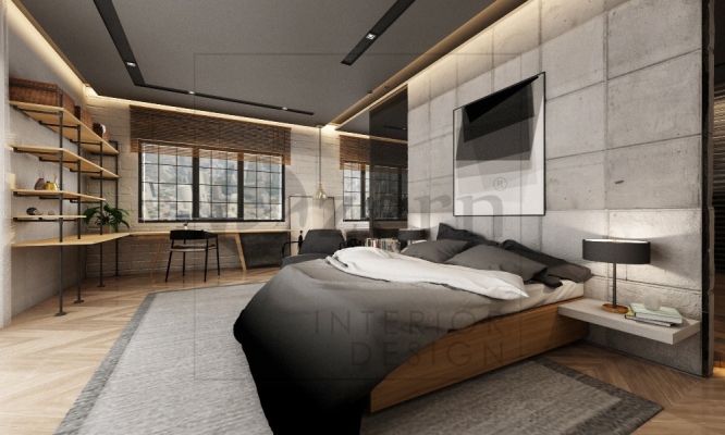 Modern & simplicity of industrial design brings out a comfortable bedroom.