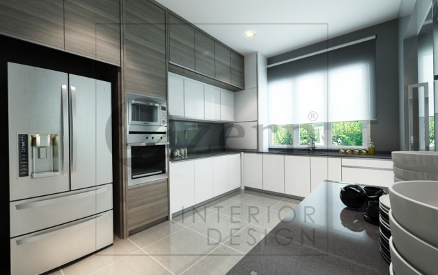 Dark & white color always is the right choice for Kitchen area.