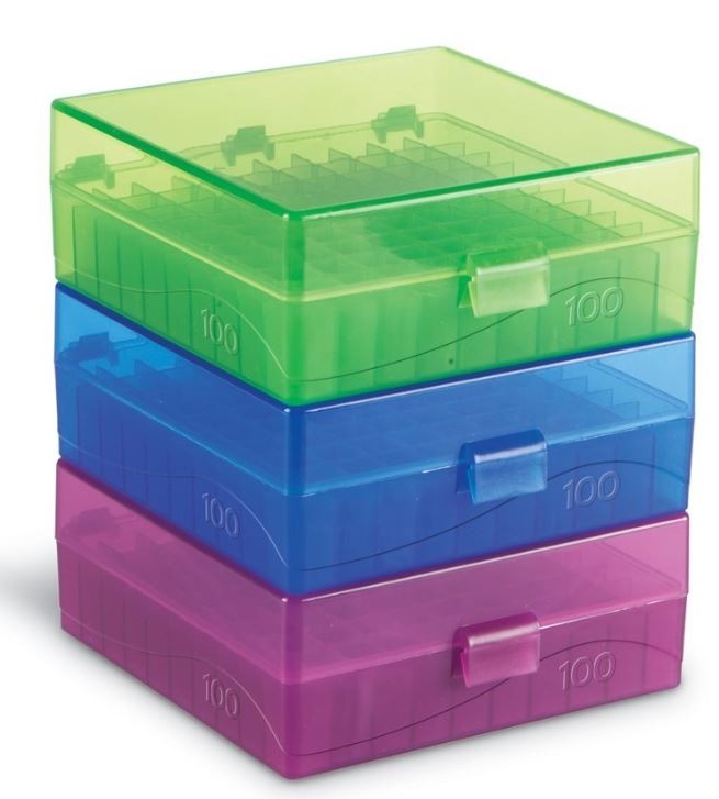 100-WELL MICROTUBE STORAGE BOX, ASSORTD, 5 / PK