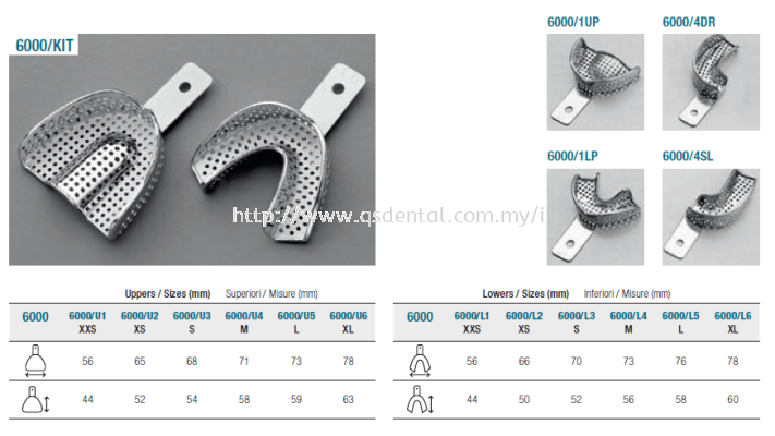 6000/kit Stainless Steel Regular Impression Trays with Retention Rim 