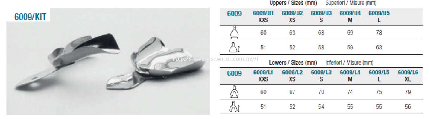 6009/Kit Stainless Steel Impression Trays Edentulous (Complete Denture) Special Form 6009/Kit