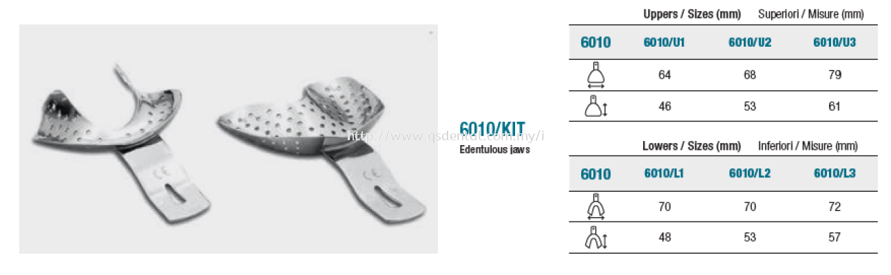 6010/Kit Ehricke Stainless Steel Impression Trays (Edentulous Jaws) 
