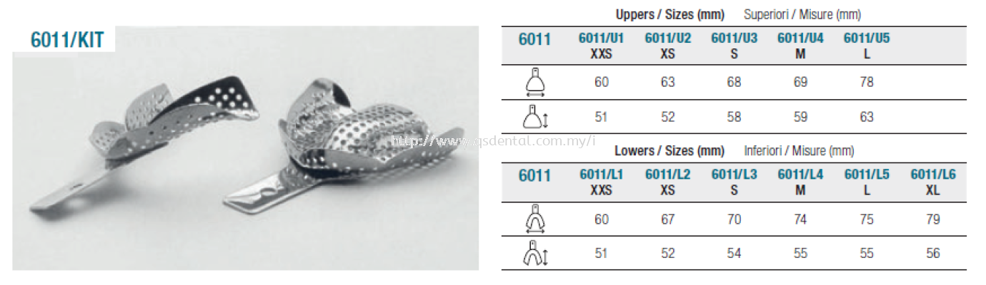 6011/Kit Stainless Steel Impression Trays Edentulous (Complete Denture) Special Form 