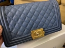 (SOLD) Chanel Boy Old Medium Blue Caviar Matte GHW Chanel