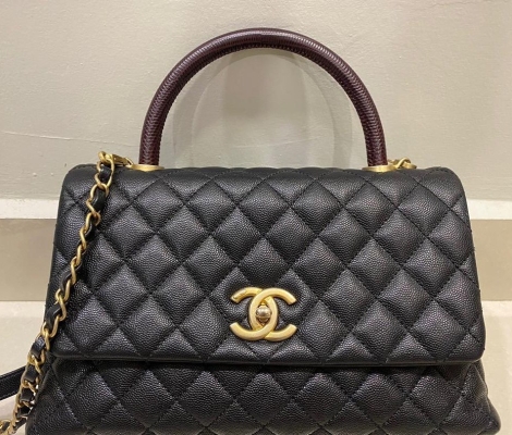 (SOLD) Chanel Small Coco Lizard Top Handle Black Caviar GHW (RARE)