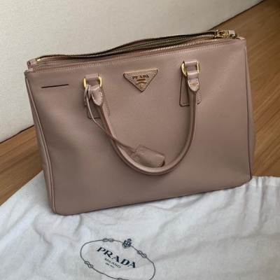 Prada Medium Saffiano Tote in Nude with Long Strap