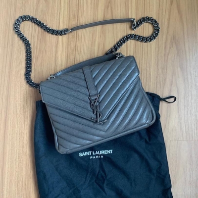 (SOLD) YSL Medium College Bag in Asphalt Grey Ruthenium Hardware