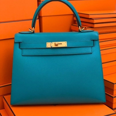 Hermes Kelly 28 Blue Paon Epsom GHW