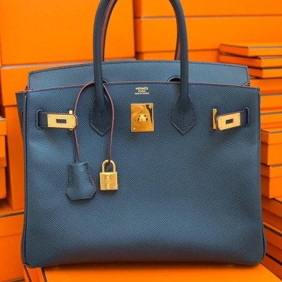 Hermes Birkin 30 Blue Indigo Contour Epsom GHW