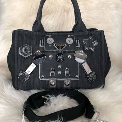 Prada 1BG439 Denim Robot in Black (Two Ways Carry)