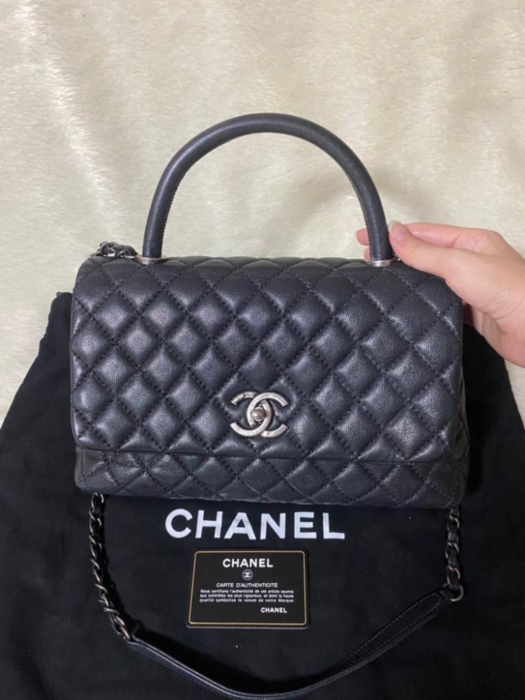 (SOLD) Chanel A92991 Coco Top Handle Black Caviar RHW Chanel Kuala ...