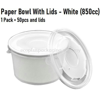 Single Wall Paper Bowl 850cc with cover (Plain White)