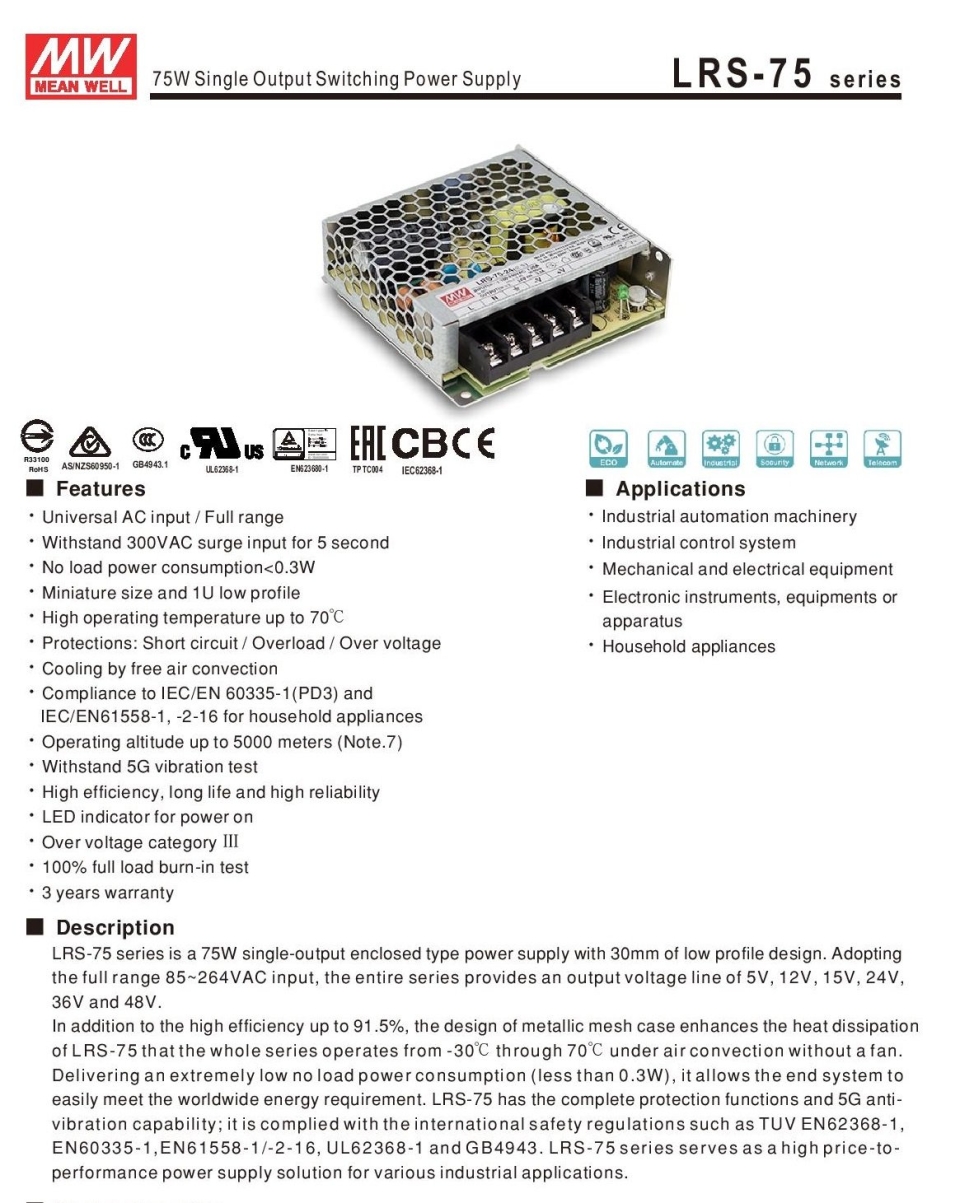 LRS-75 Series Power Switching supply Power Switching supply