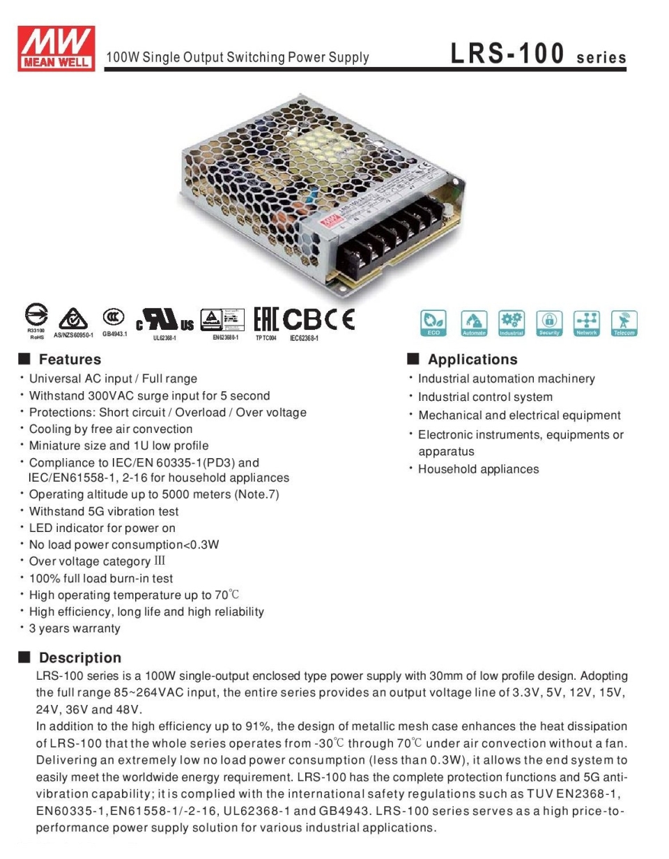 LRS-100 Series Power Switching supply Power Switching supply