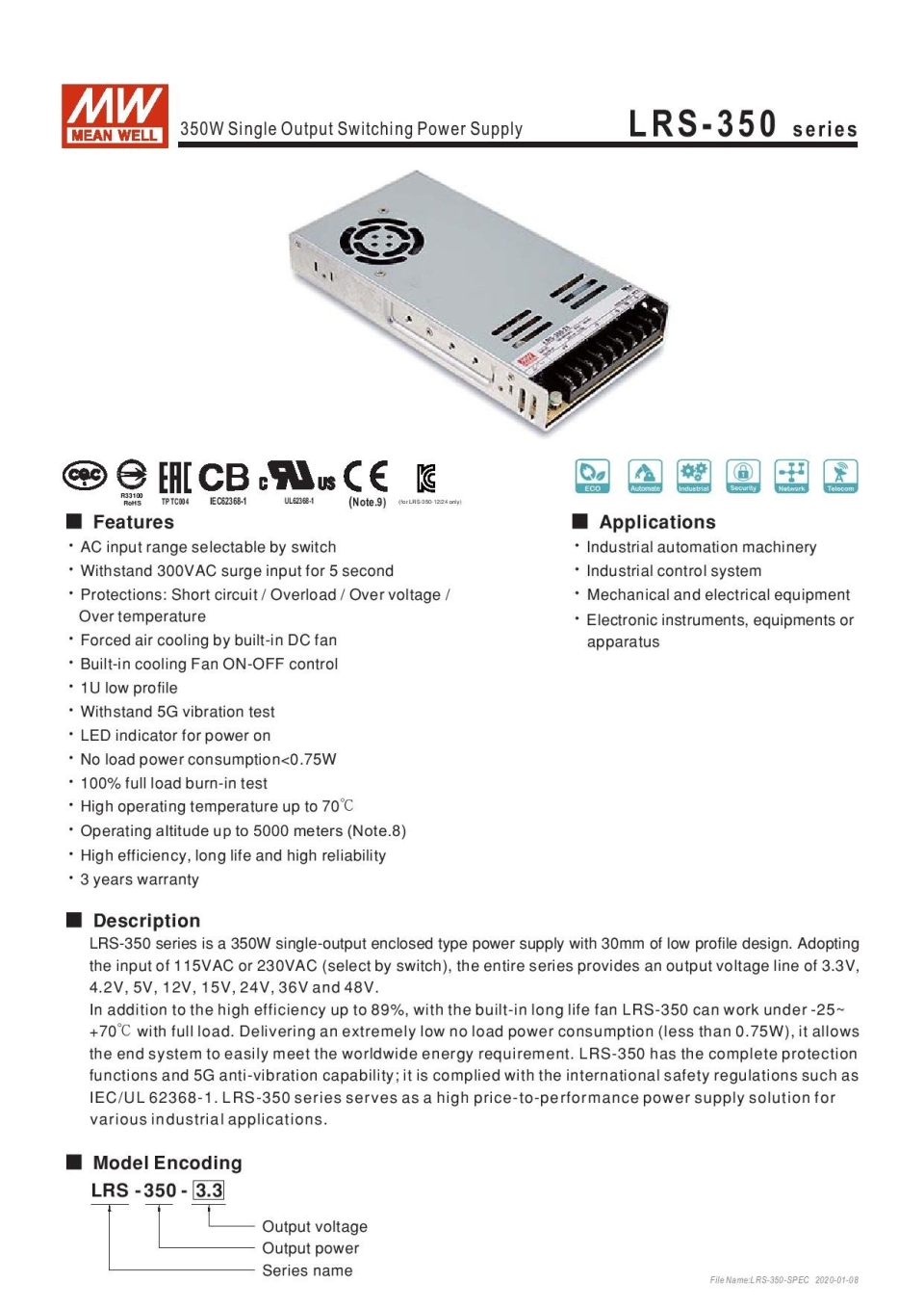 LRS-350 Series Power Switching supply Power Switching supply