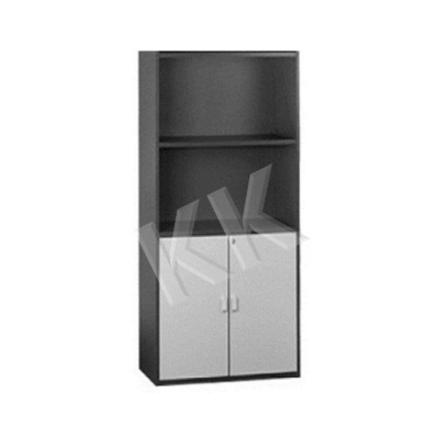 Light Grey & Dark Grey Office High Open Shelf with Swing Door Cabinet